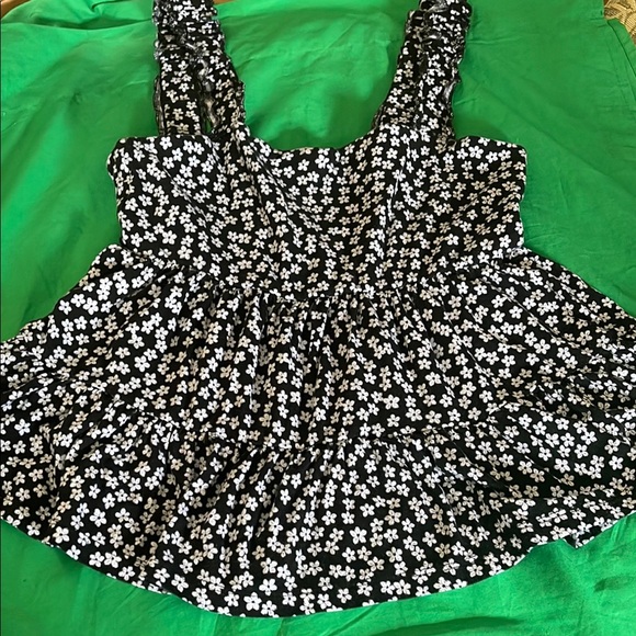 SO Green and Black Smocked Ruffled Tank Top - Picture 1 of 10
